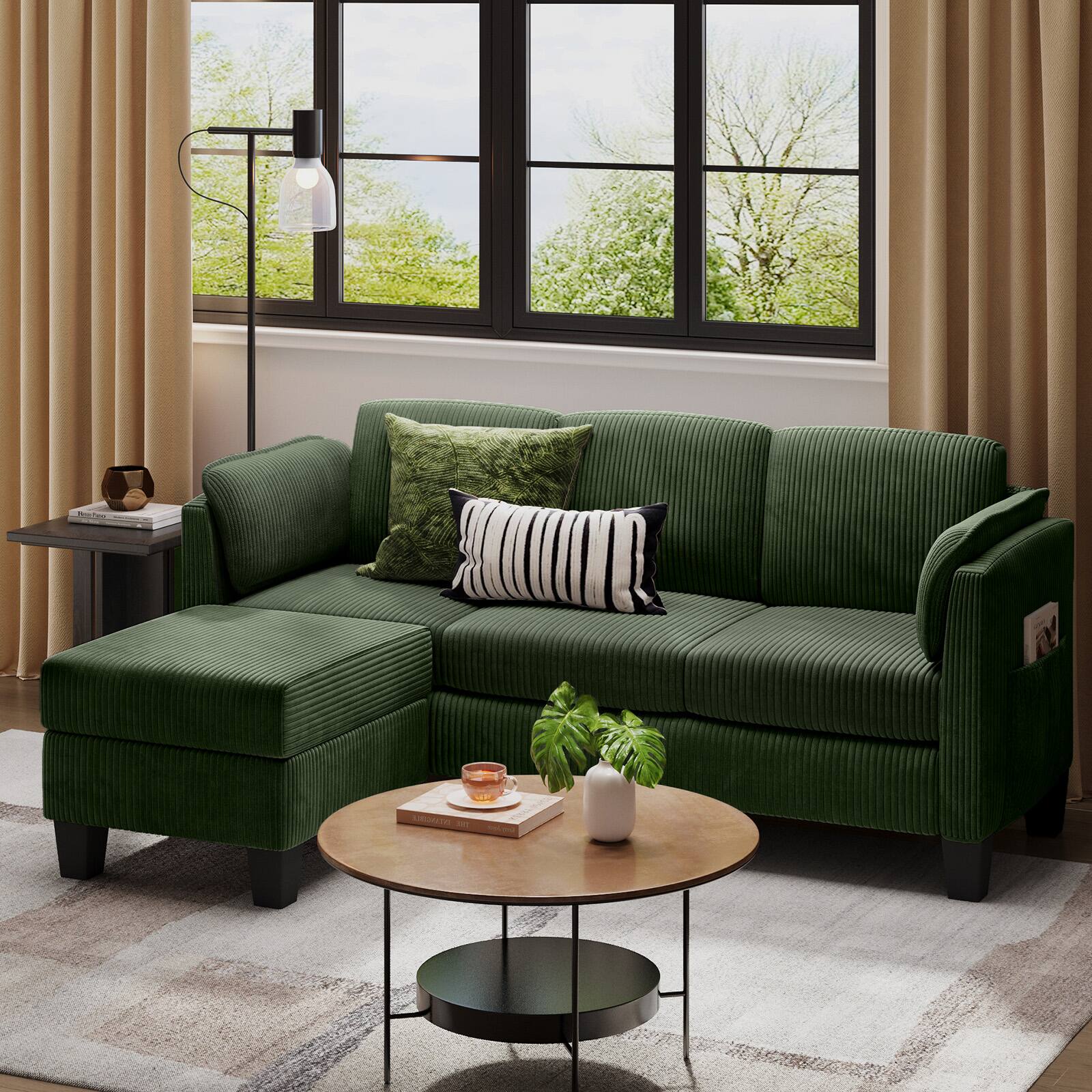 Alt View 1. Bestier - L-Shaped Sectional Couches for Living Room Furniture Sets, Modular Sectional Sofa with Ottaman Storage - Green.