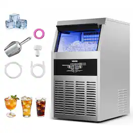 VEVOR - Commercial Ice Maker Machine, 130 lbs/24h with 30 lbs Storage Capacity, Built-in/Freestanding/Under Counter - Stainless steel color