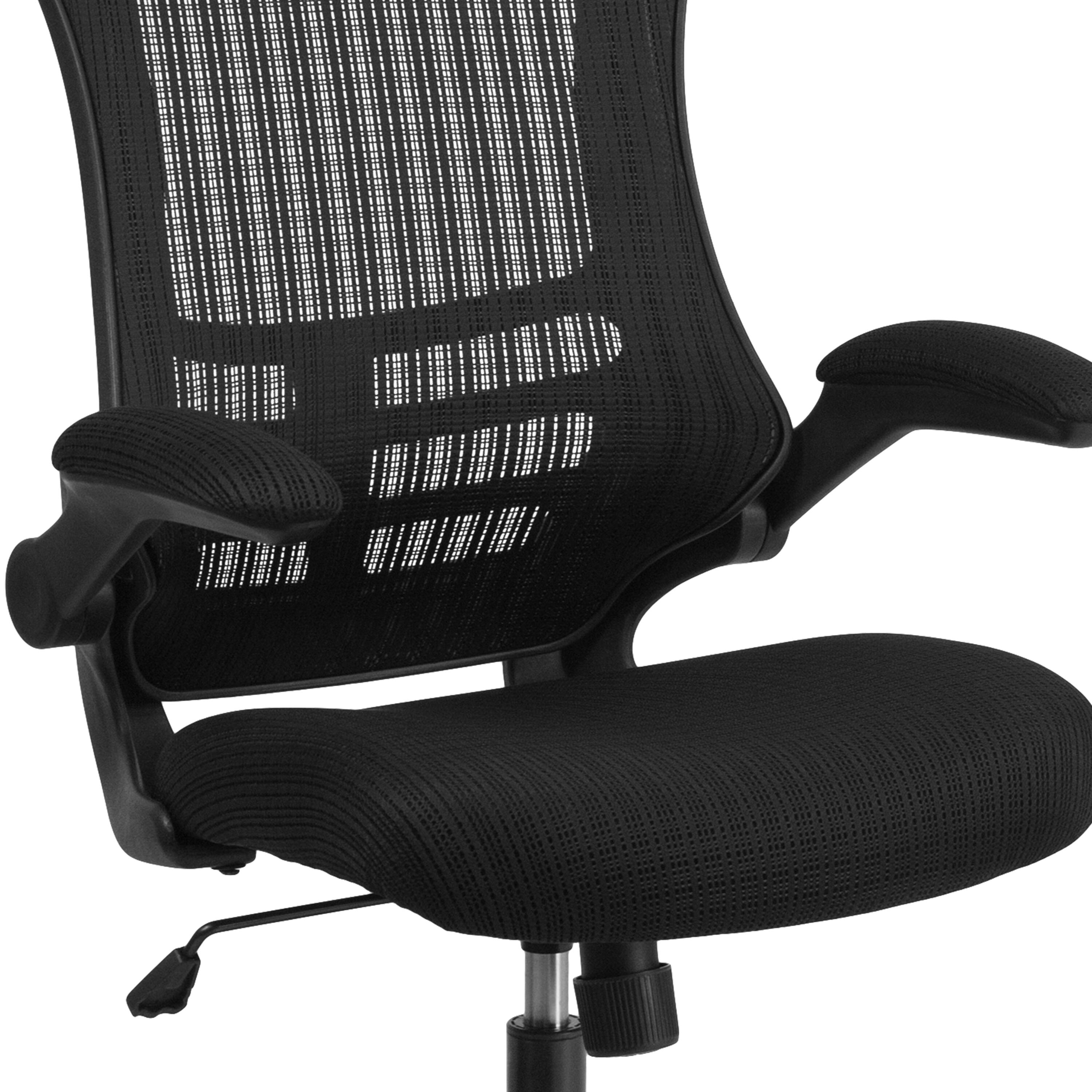 Alt View 9. Emma + Oliver - High-Back Black Mesh Swivel Ergonomic Executive Office Chair with Flip-Up Arms and Adjustable Headrest - Black.