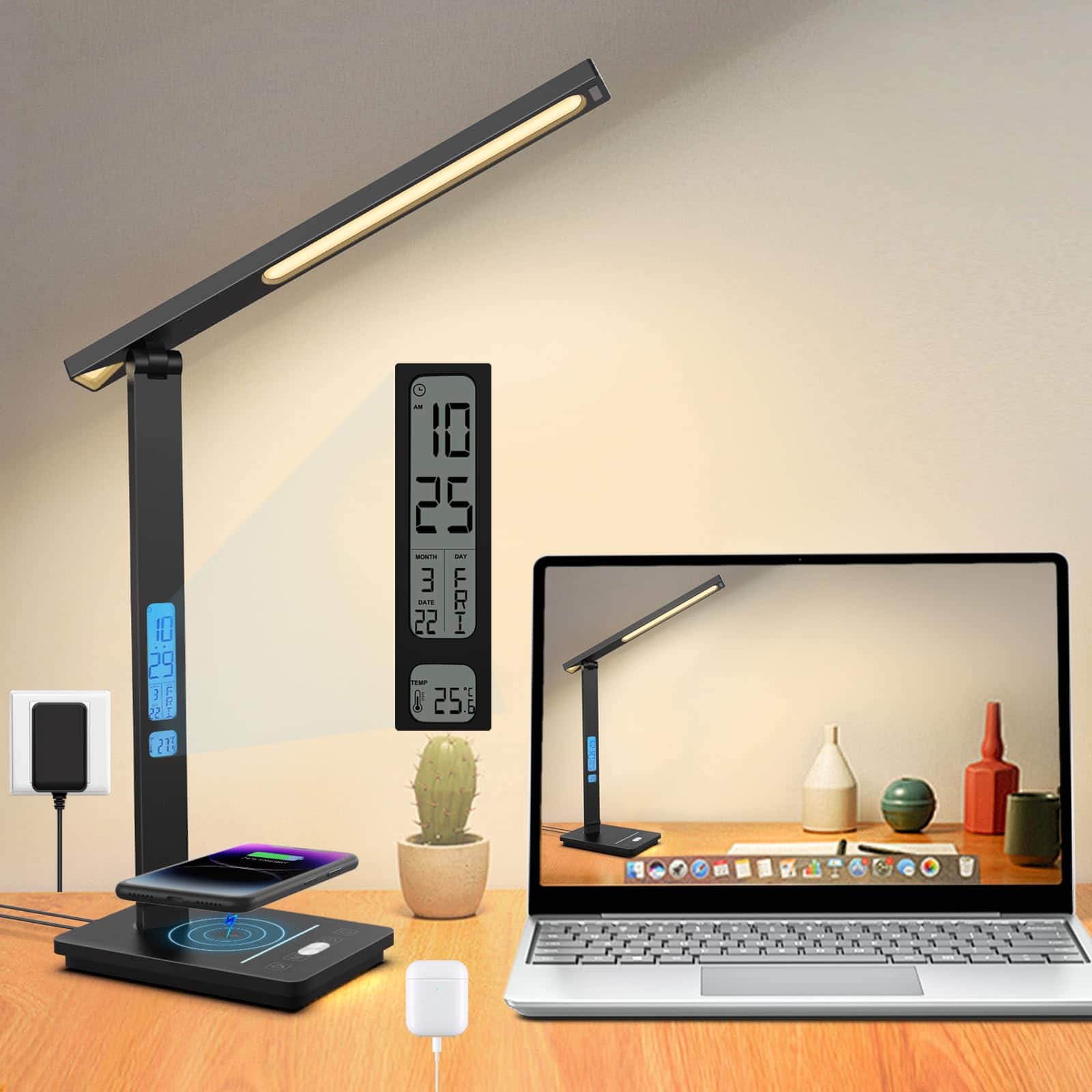 Dazzed Corner - LED Desk Lamp, Digital Alarm Clock - Black