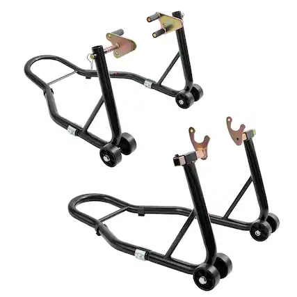 Front. Glintex - Motorcycle Stand Lift 850lbs Front & Rear Combo, Adjustable Front Fork & Rear Swingarm Stands with U+L Forks . - Black.