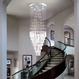 Loheer - 64.5 Inch Crystal Raindrop Chandelier, 7 Light Modern Flush Mount Ceiling Fixture, Nickel
