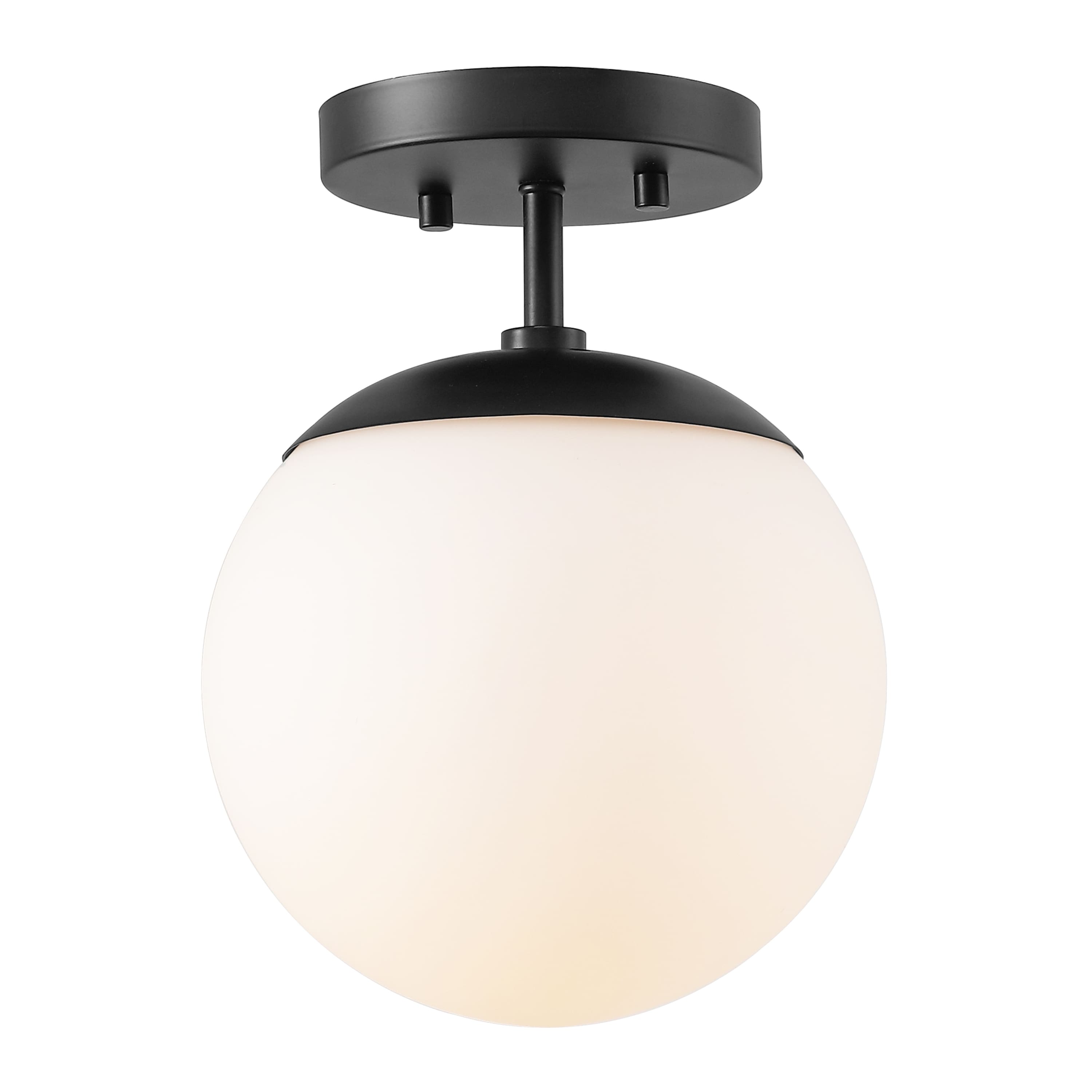 Photos - Chandelier / Lamp Wide Jonathan Y - Marcel Bistro 7.75" 1-Light Bohemian Farmhouse Iron/Frosted Glass LED Semi Flush Mount - Black/White JYL7499C