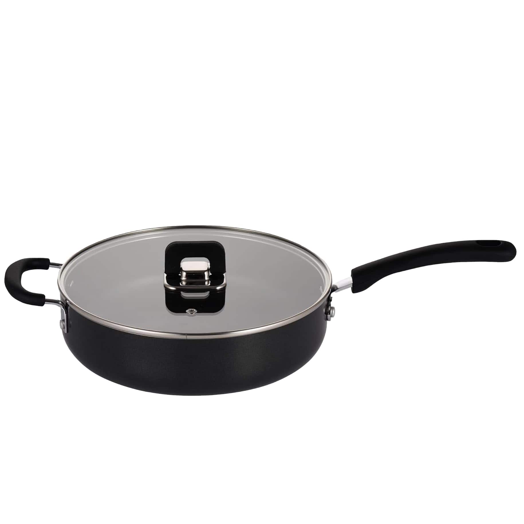 NutriChef - 3.7Qt Sauté Pan with Lid, Non-Stick Stylish Kitchen Cookware, Works with NCCWSTKBLK (NCWSTKBLKSAU37) - Black