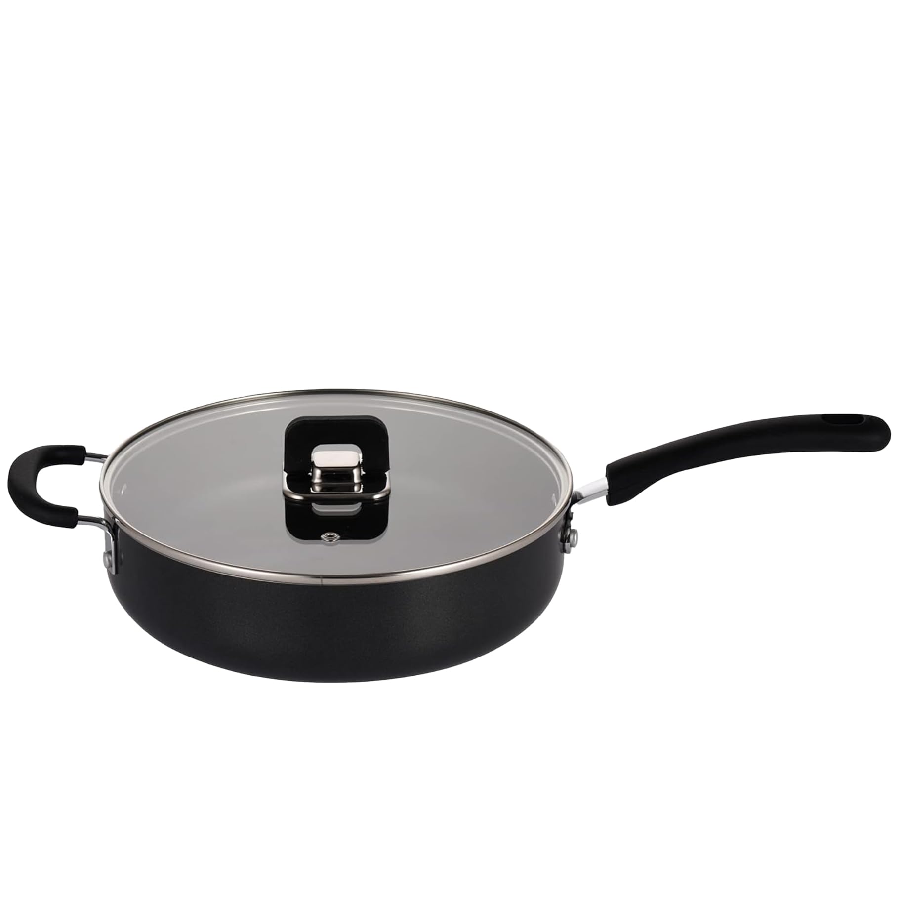 Front. NutriChef - NutriChef 3.7Qt Sauté Pan with Lid, Non-Stick Stylish Kitchen Cookware, Works with NCCWSTKBLK Black (NCWSTKBLKSAU37) - Black.