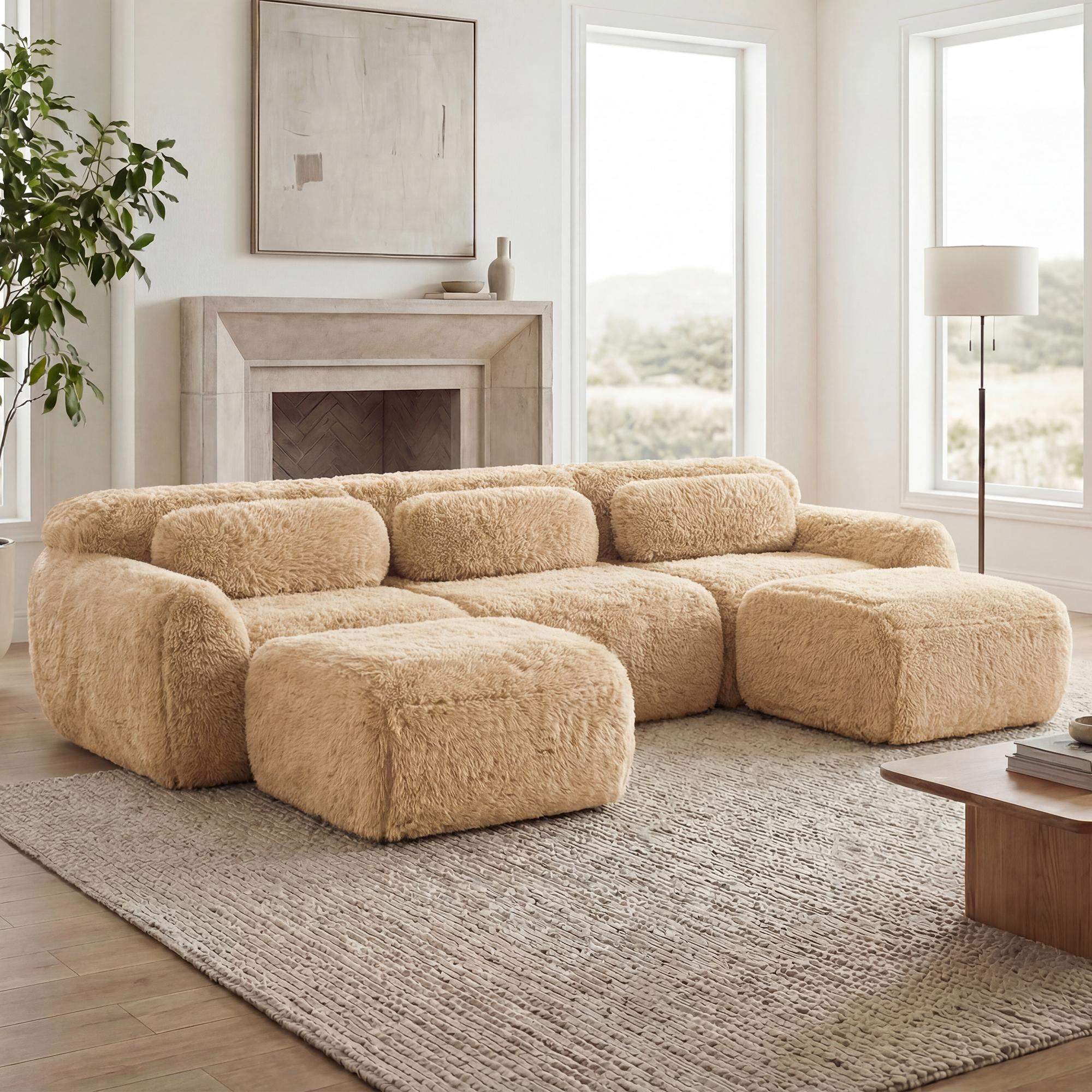 Back. Roomtec - Ushaped Boneless Sofa32D High Density Sponge BottomAntiSlip Design With ChaiseFree Combination Fullcompression Vacuum - Light Khaki.