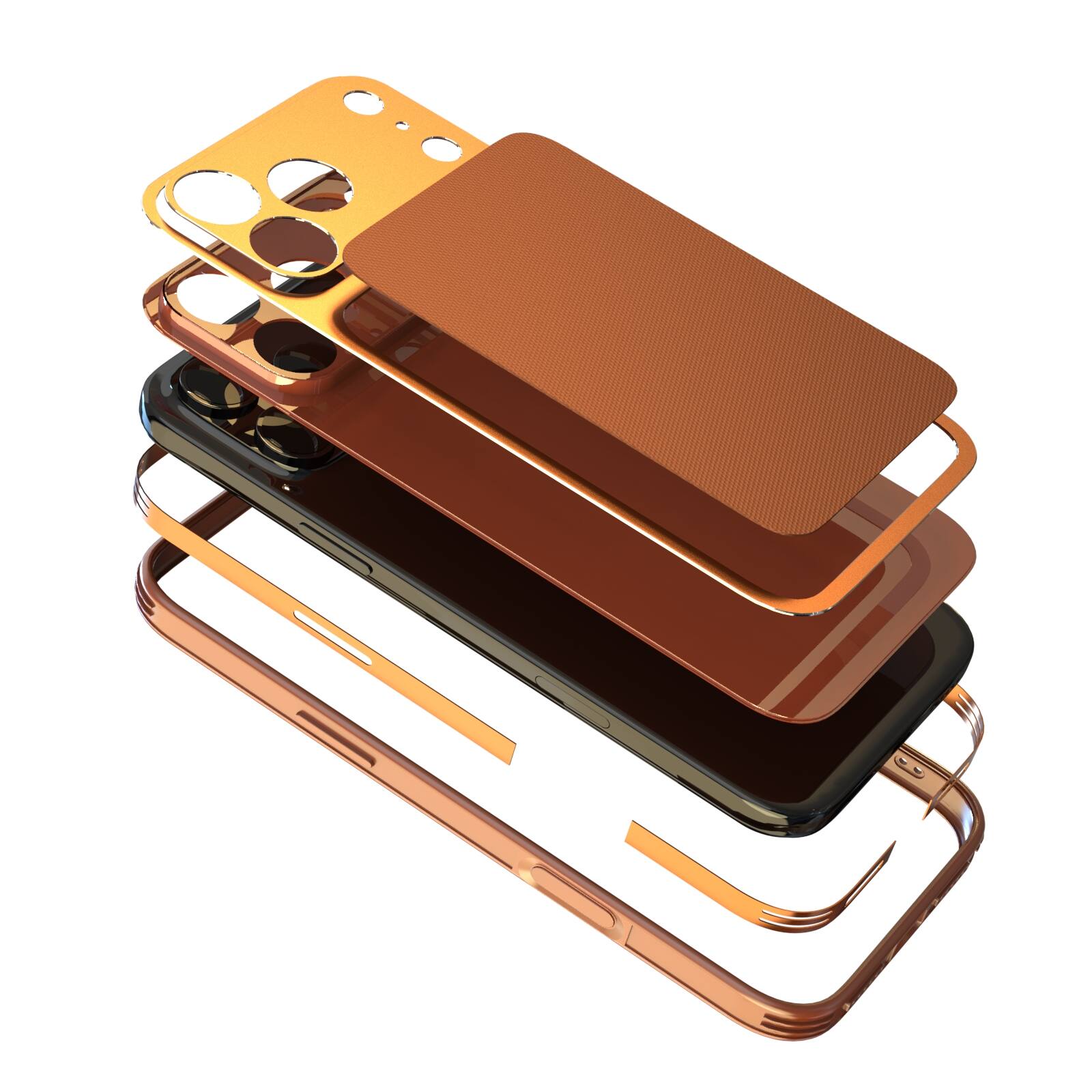 Back. Dteck - Ultra-Thin PU Leather Texture Case for Apple iPhone 17 Pro Max, Metal Rugged Protective Cover, Precision Camera Cutouts - Orange.