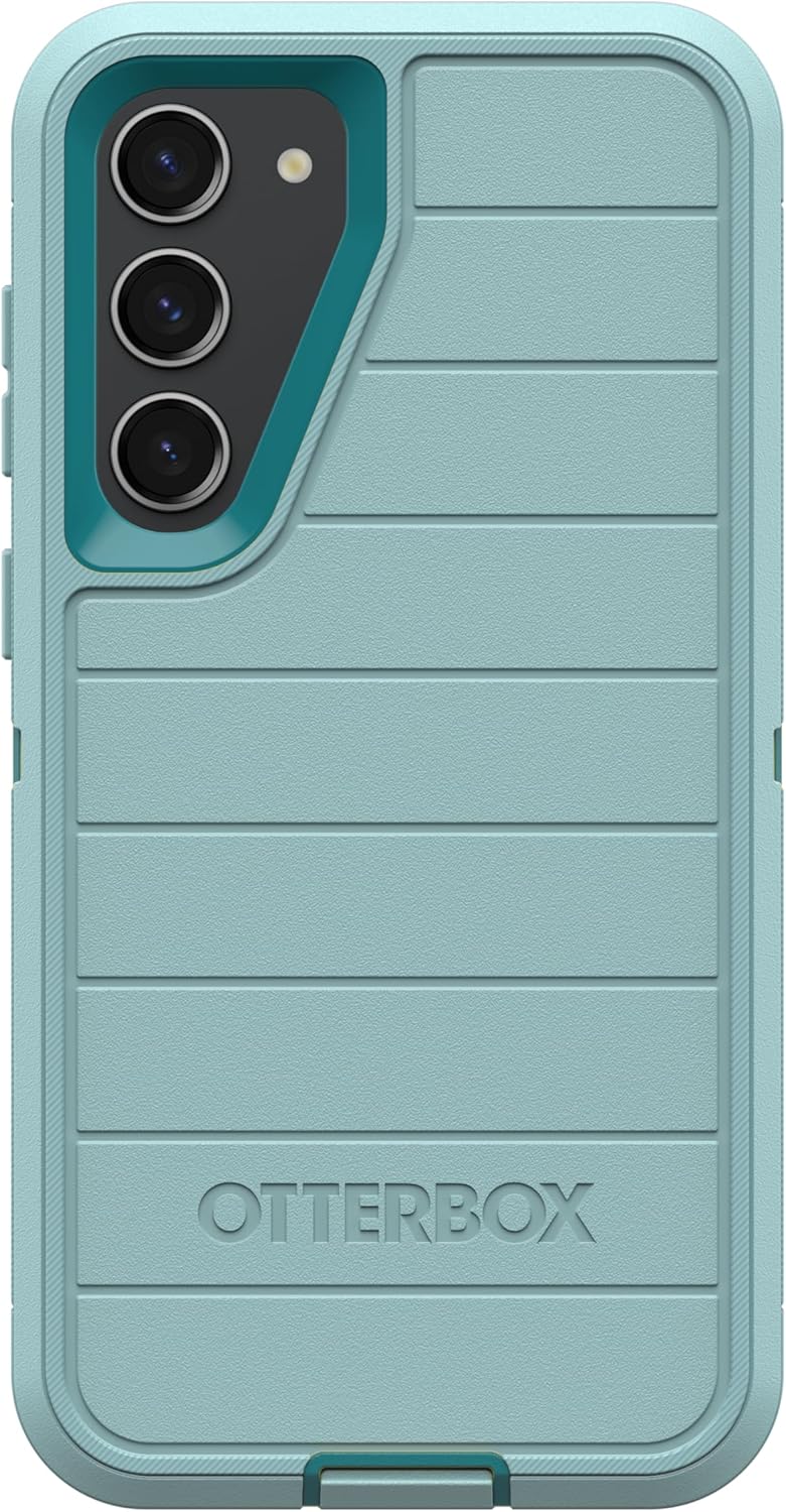 Left. OtterBox - OtterBox Galaxy S23+ (Only) - Defender Series Case - Holster Clip Included - Rugged & Durable - with Port Protection - Sunset Lagoon (Blue).