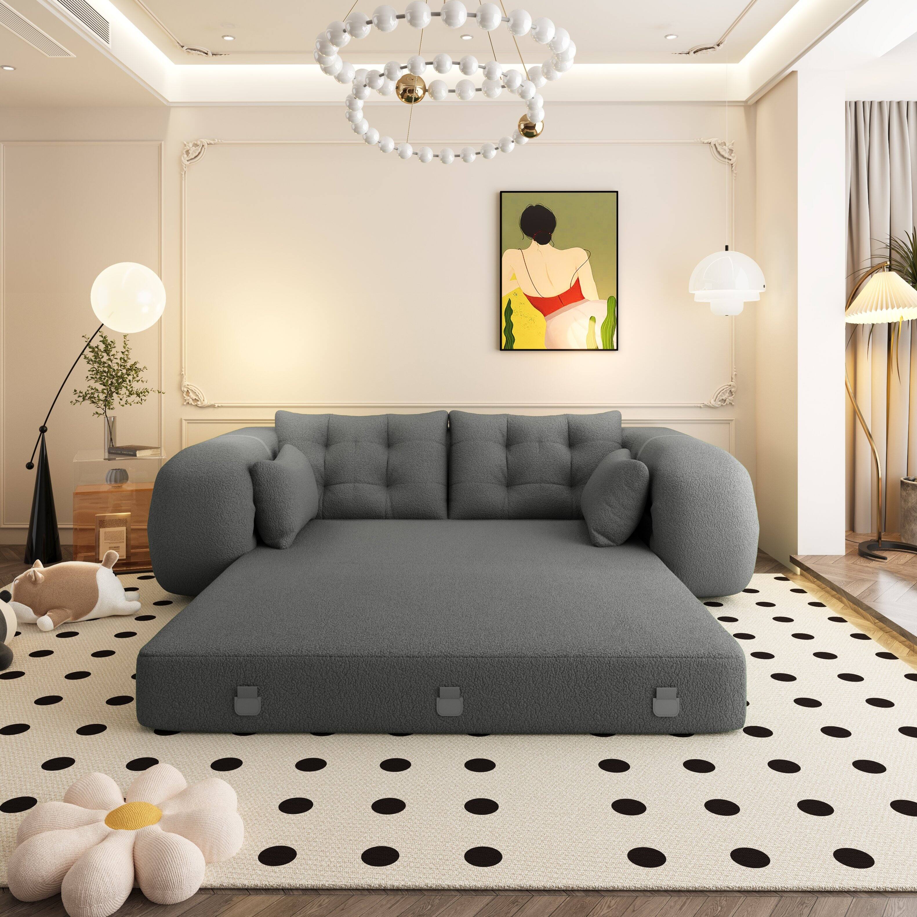 Alt View 2. Anysun - Sofa Bed - 3-in-1 Foldable Sleeper, Teddy Fabric, Foam-Filled, for Living Room, Guest Bed & Playroom - Gray.