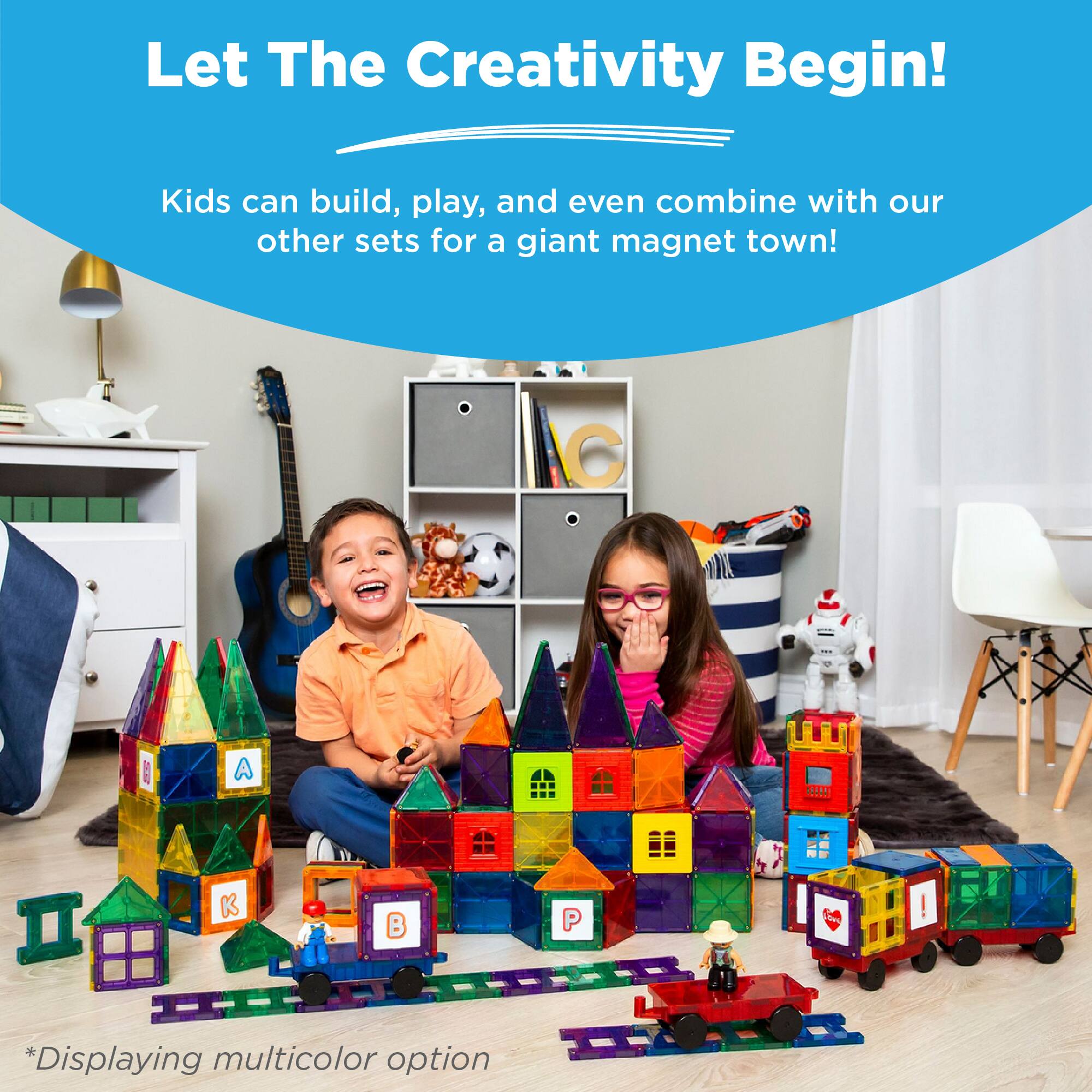 Let The Creativity Begin!  
Kids can build, play, and even combine with our other sets for a giant magnet town!  
*Displaying multicolor option