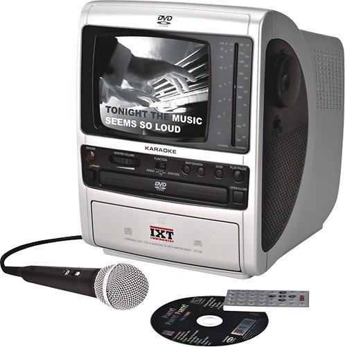 Best Buy: IXT Systems Portable DVD/CD+G Karaoke System with 5-1/2  Black-and-White Monitor and Radio Silver DT558