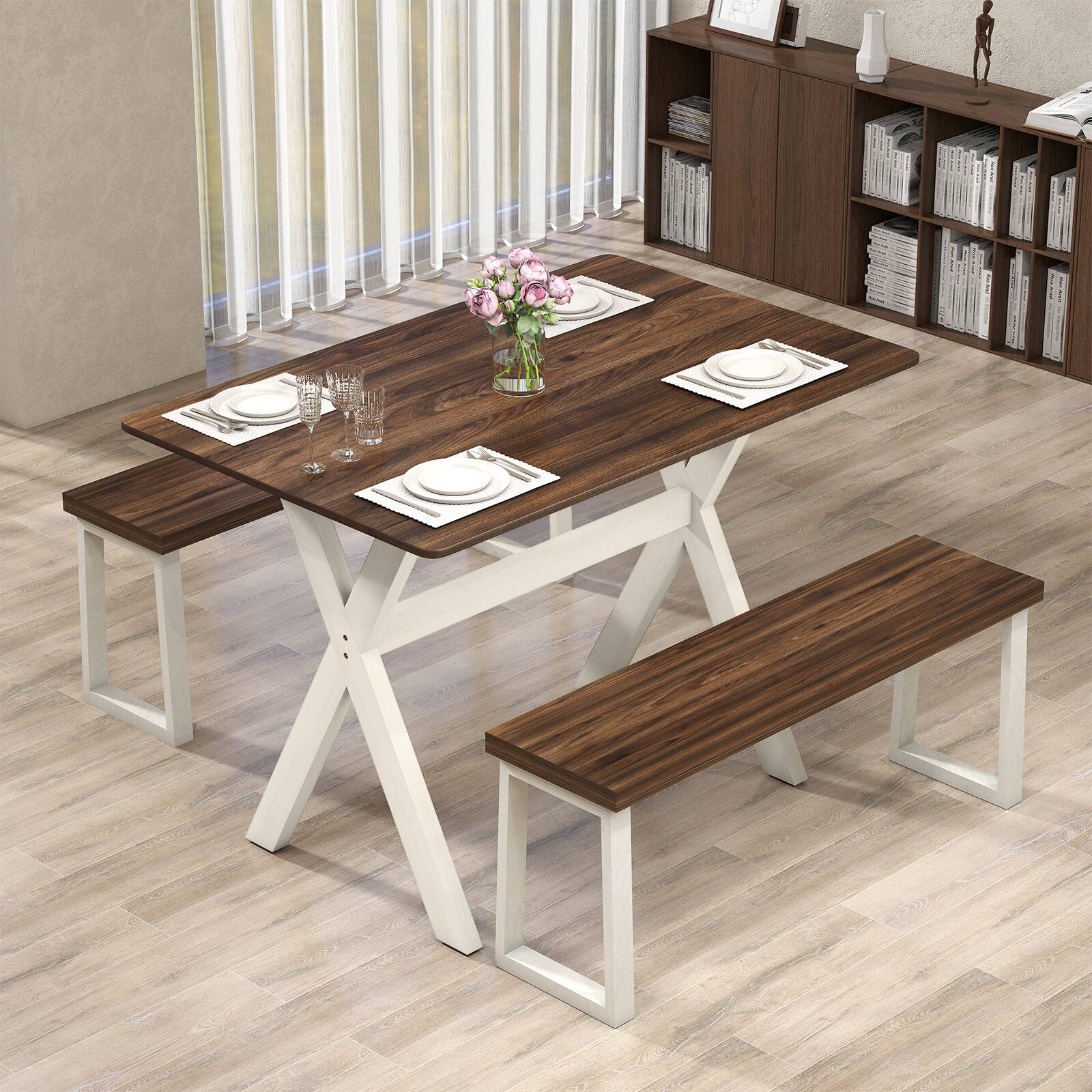 Alt View 8. Gymax - Gymax Dining Table w/ X-shaped Frame Wood Grain Texture Tabletop Accent Side Table - White.