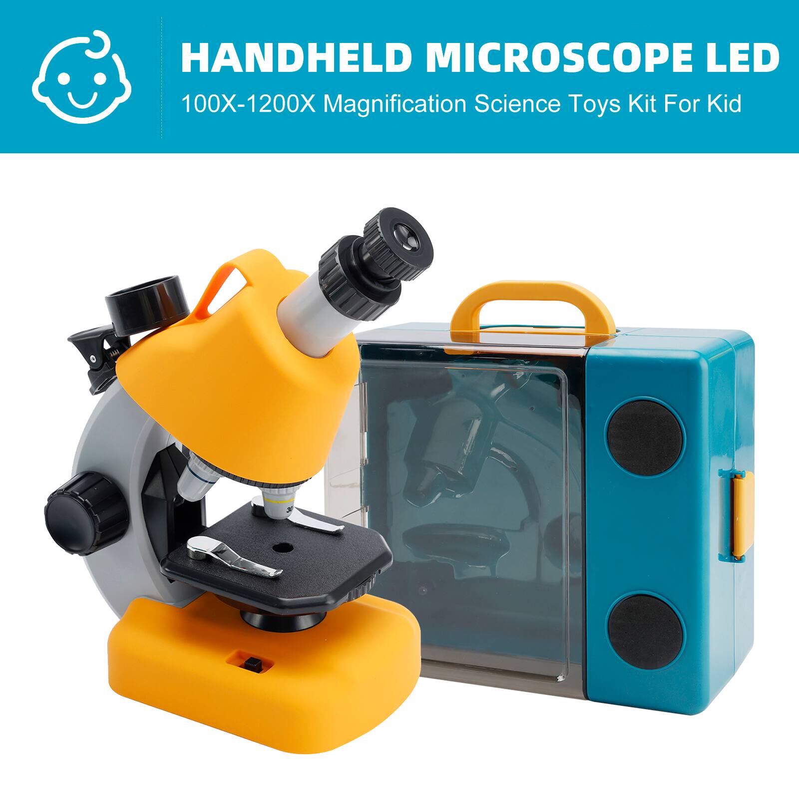HANDHELD MICROSCOPE LED  
100X-1200X Magnification Science Toys Kit For Kid