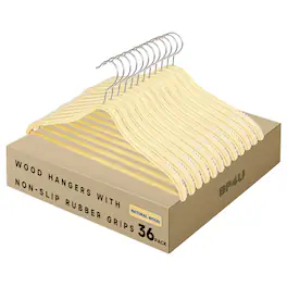 BP4U - 24-Pack Slim Birch Wood Clothes Hangers with Pants Bar, Lightweight Wooden Hangers for Suits, Coats, Sweaters, Dresses - Natural Wood