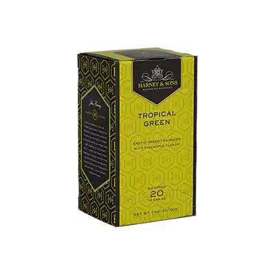 HARNEY & SONS
TROPICAL GREEN
EXOTIC GREEN TEA BLEND WITH PINEAPPLE FLAVOR
WRAPPED 20 TEA BAGS
NET WT 0.2 OZ (6 G) / 40 G