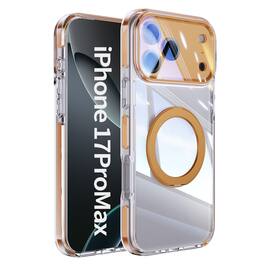 Dteck - Magnetic Clear Phone Case for Apple iPhone 17 Pro Max with Metal Rotating Stand,Shockproof PC+TPU Slim Transparent Cover - Orange