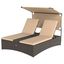 Gymax - Daybed w/ Adjustable Backrests 2-Person PE Rattan Patio Bed w/ Canopy Outdoor - Brown