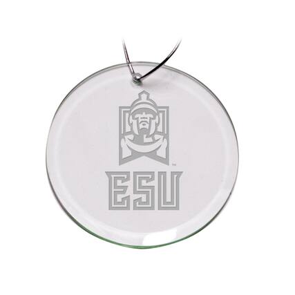 Front. Jardine - East Stroudsburg Warriors Team Logo 3'' Round Glass Ornament - Multicolor.
