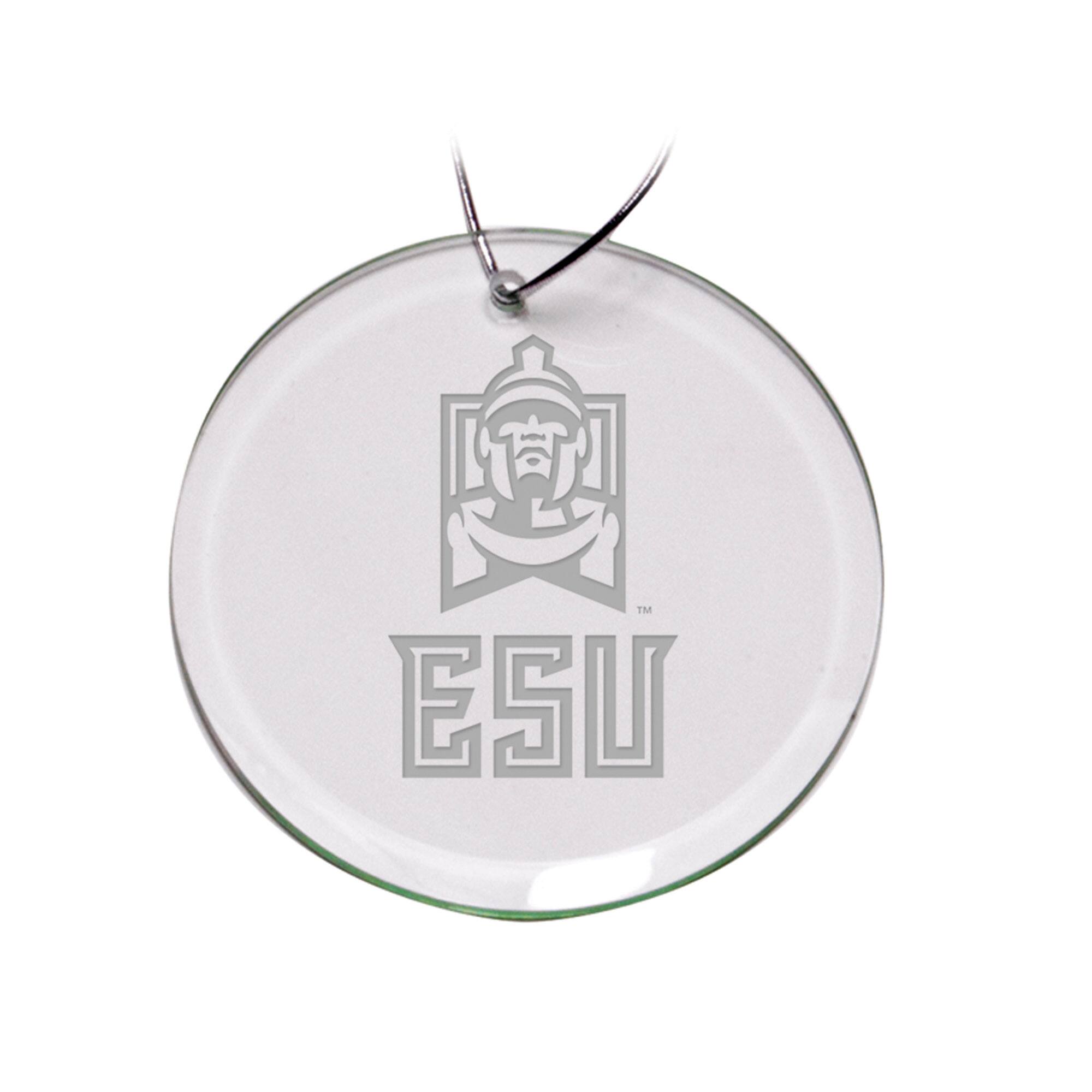 Front. Jardine - East Stroudsburg Warriors Team Logo 3'' Round Glass Ornament - Multicolor.