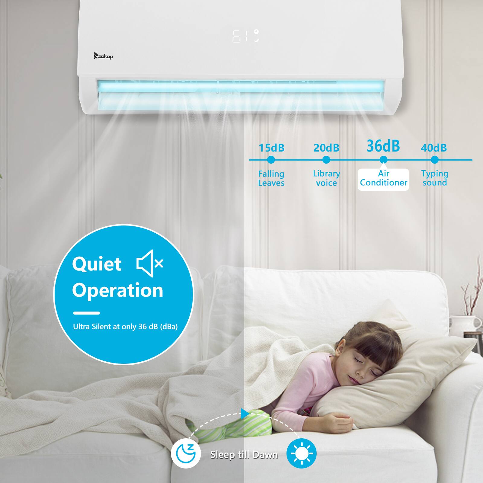 619 | zdkop

15dB Falling Leaves  
20dB Library voice  
36dB Air Conditioner  
40dB Typing sound

Quiet Operation  
Ultra Silent at only 36 dB (dBA)

Sleep till Dawn