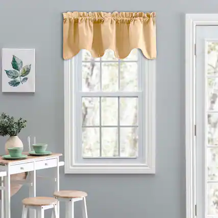 Front. Ellis Curtain - Ellis Curtain Lisa Solid Color Poly Cotton Duck Fabric Lined Scallop Valance 58" x 15" Butter - Butter.