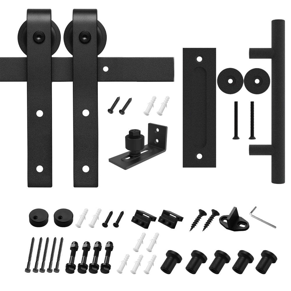 Alt View 5. Boyel Living - 6.6 ft./79 in. Black Steel Strap Sliding Barn Door Track and Hardware Kit with 12 in. Cylinder Handle and Floor Guide - Black.