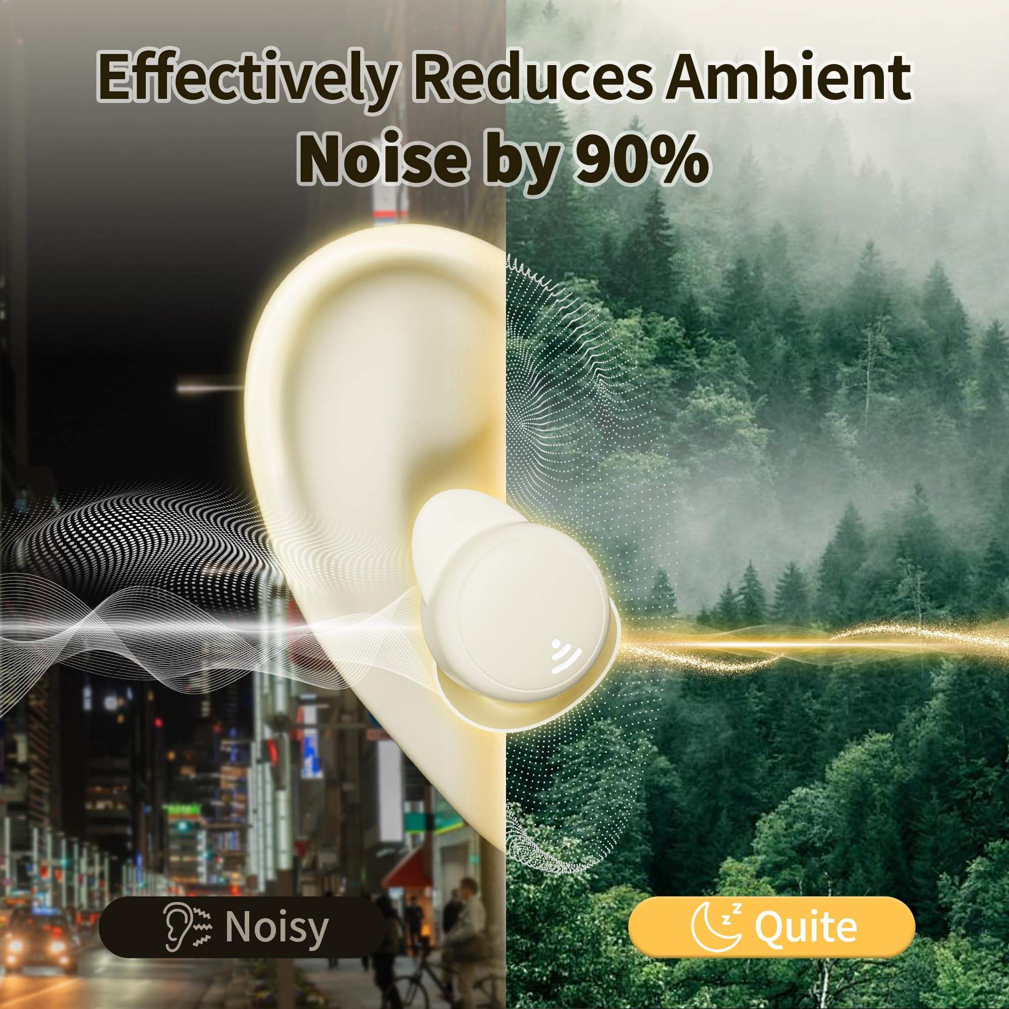 Effectively Reduces Ambient Noise by 90%  
Noisy → Quite
