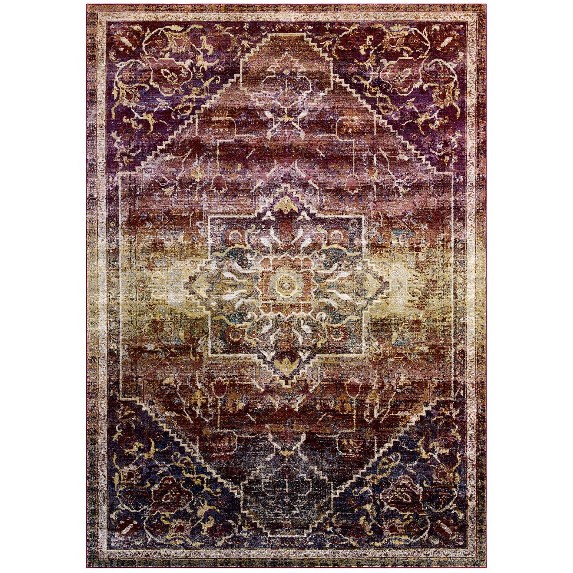 Angle. Modway - Success Kaede Transitional Distressed Vintage Floral Vintage Medallion Area Rug - Multicolored.