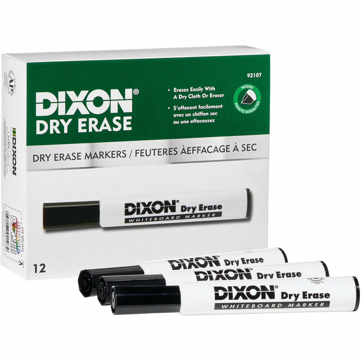 92107 With WEDGE Erases Easily A Dry Cloth Or Eraser DIXON S'effacent aYec un chiffon facilement sec POINTE BISEAUTEE ou une effaceusez DRY ERASE 1.8 EFFACAGE SEC | HDIXON DRY ERASE MARKERS / FEUTERES DIXON Dry Erase MARKER WHITEBOARD n E HANG - DIXON Dry Erase 12 DIXON Drv Erase DIXON Dry Erase WHITEBOARD MARKER