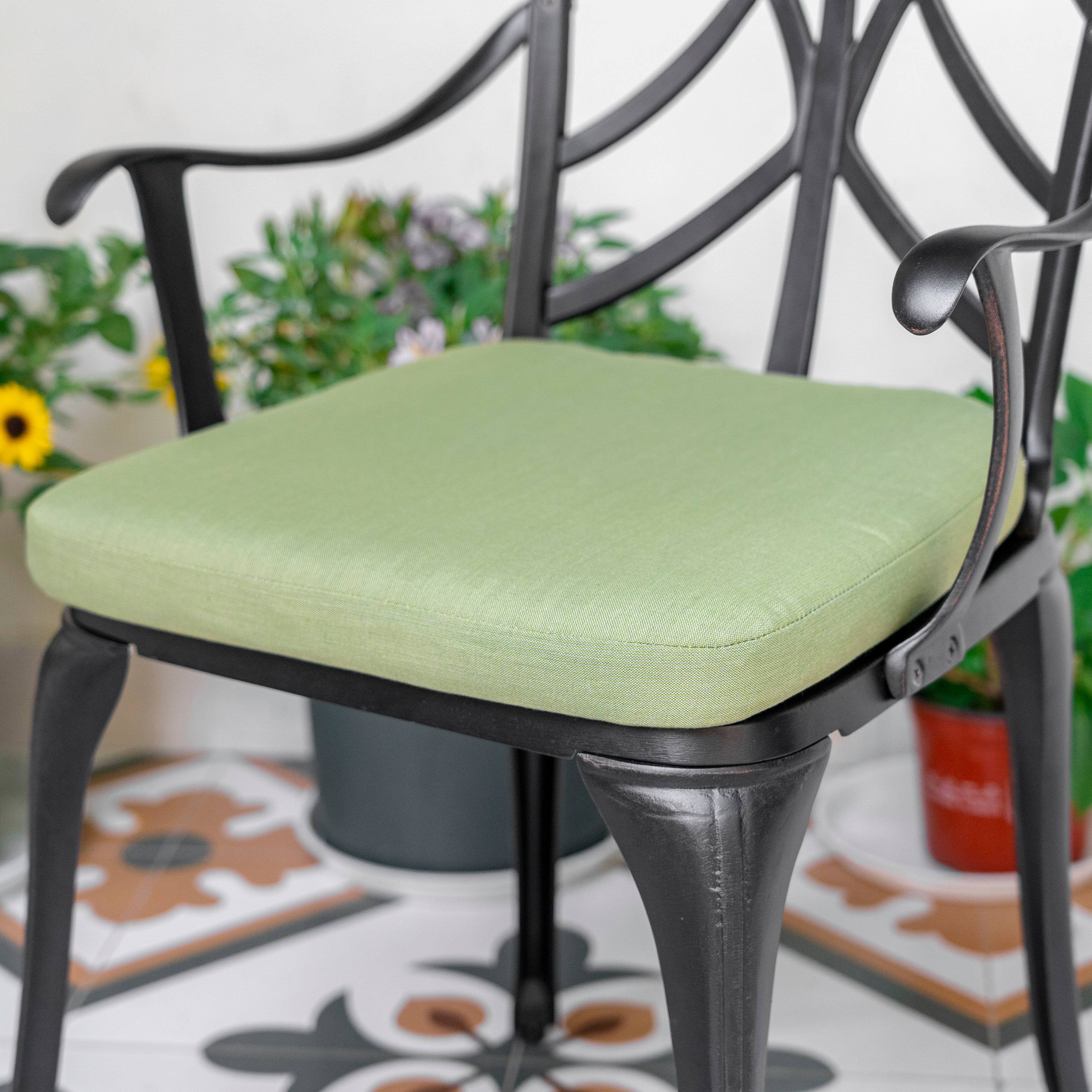 Back. Nuu Garden - Outdoor 2-Pack 15" x 16" x 1.2" Chair Seat Cushions with Straps - Green.