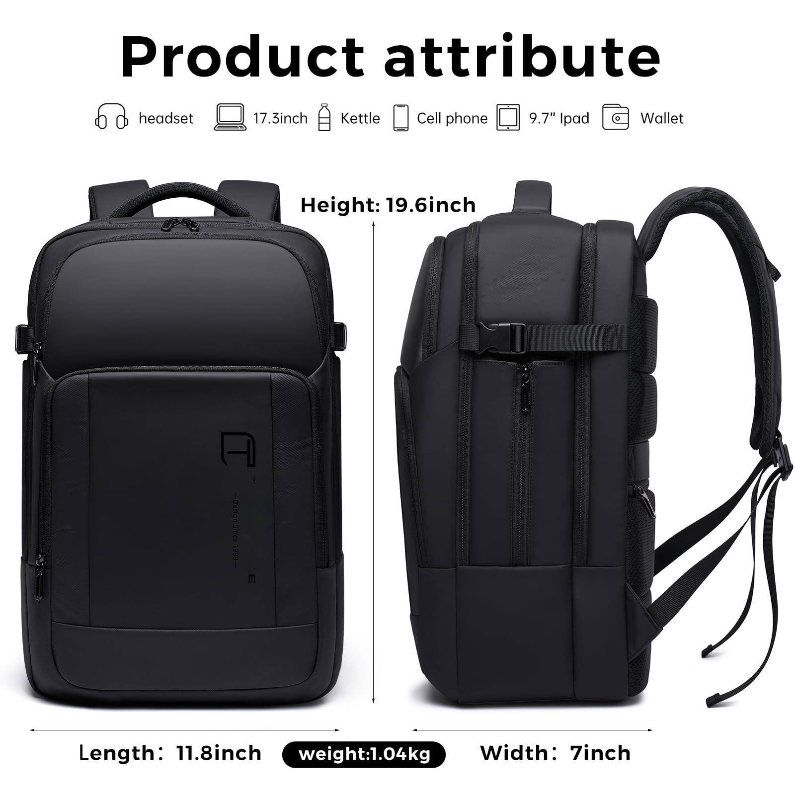 Alt View 2. Stamp n Camp - Travel Backpack For Men  17 3 Inches Business Laptop Water resistant Carry On Airline Approved 18x14x8 Luggage With Usb - Black-30l(no Expansion Daily Trip)-Large.