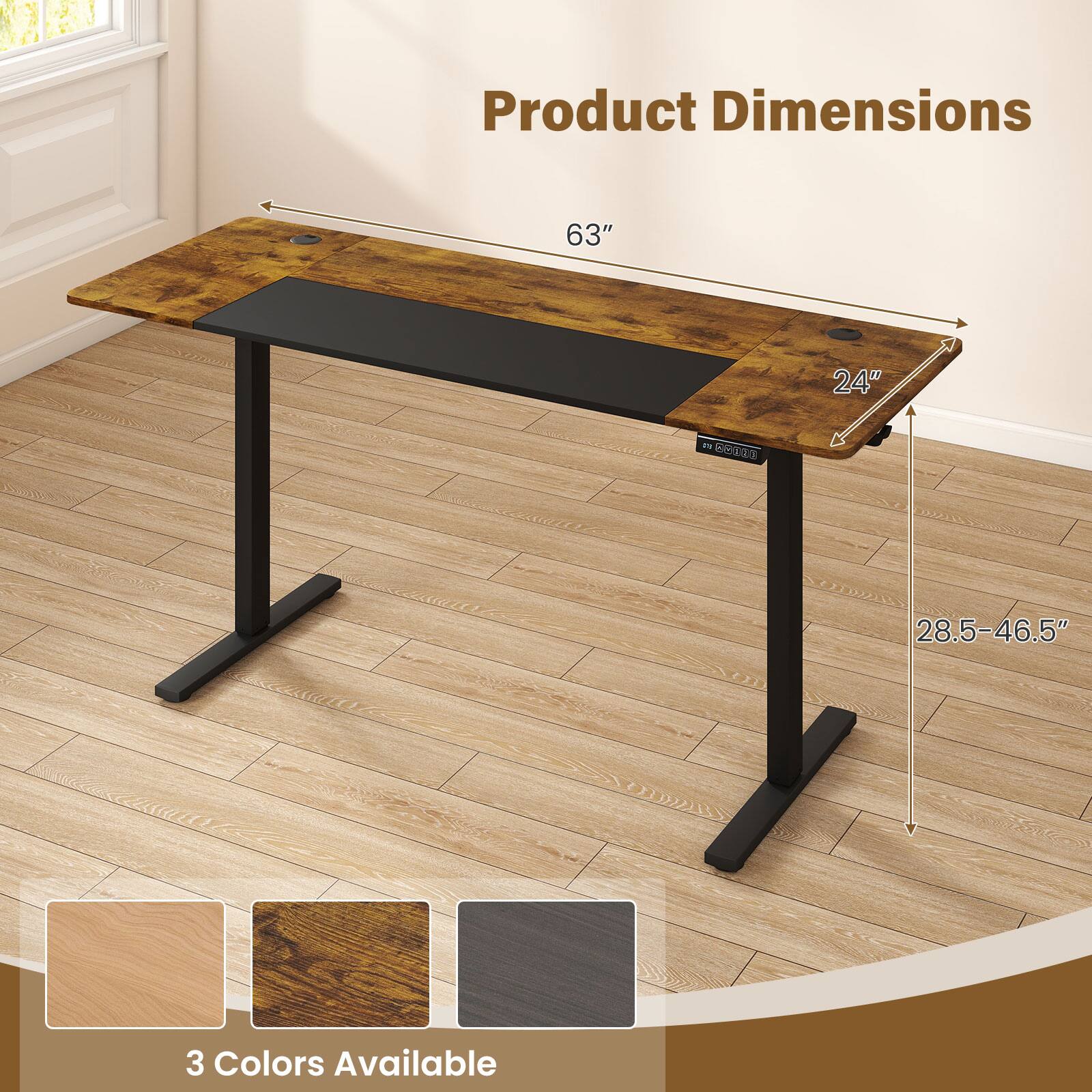 Product Dimensions: 63" x 24" x 28.5-46.5"  
3 Colors Available