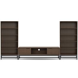 Simpli Home - Banting 72 inch Low TV Stand with 30 inch Bookcases (Set of 3) - Walnut Brown