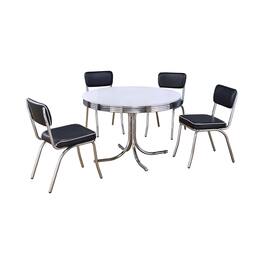Manhattan Lane - Loy 5pc Dining Table and Chair Set, Black Faux Leather - White, Black, Silver