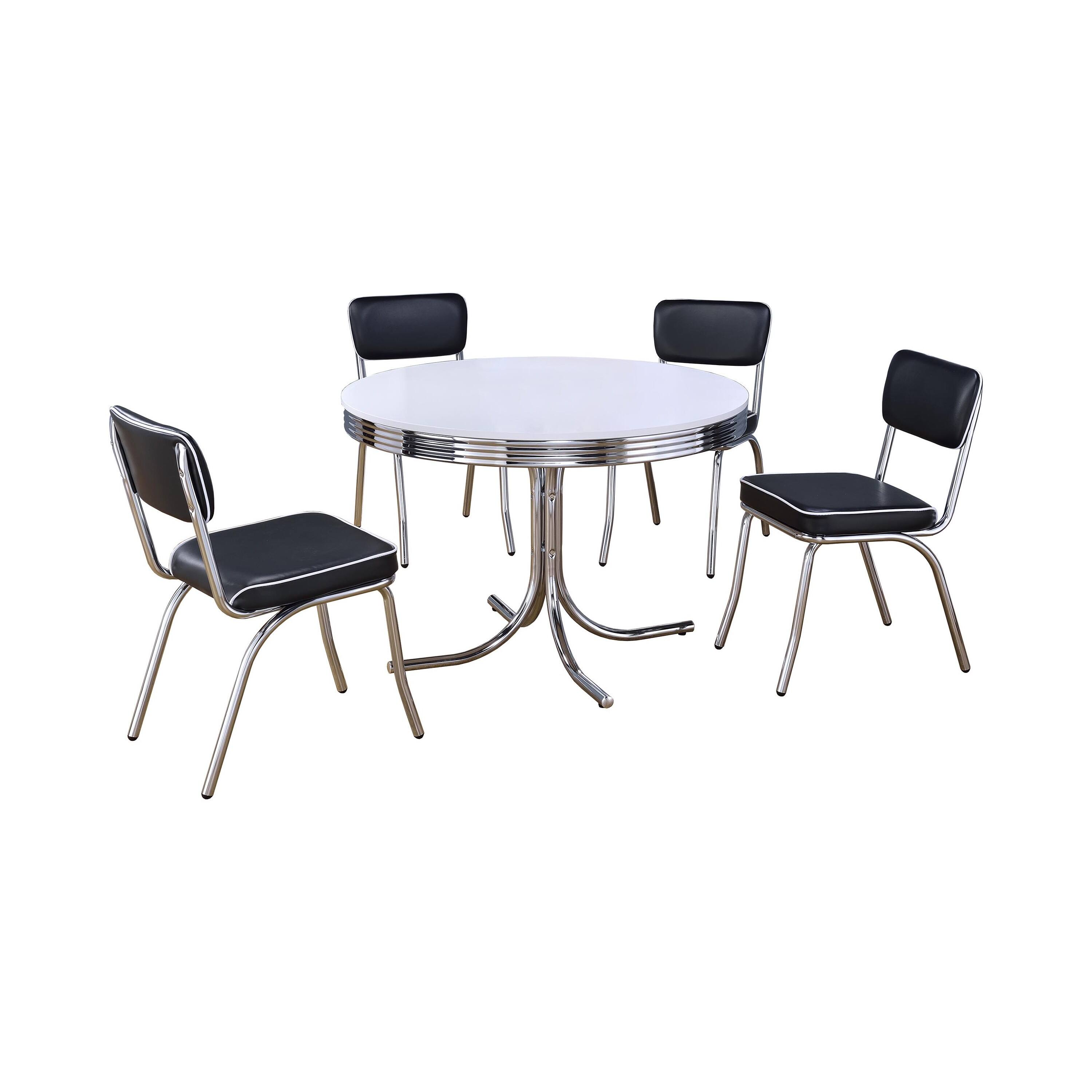 Front. Manhattan Lane - Loy 5pc Dining Table and Chair Set, Black Faux Leather - White, Black, Silver.