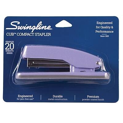 Swingline  
CUB™ COMPACT STAPLER  
Engineered for Quality & Performance  
Since 1925  

STAPLES 20 SHEETS  
Size #23  

Engineered for jam-free use  
Durable metal construction  
Premium powder coated finish