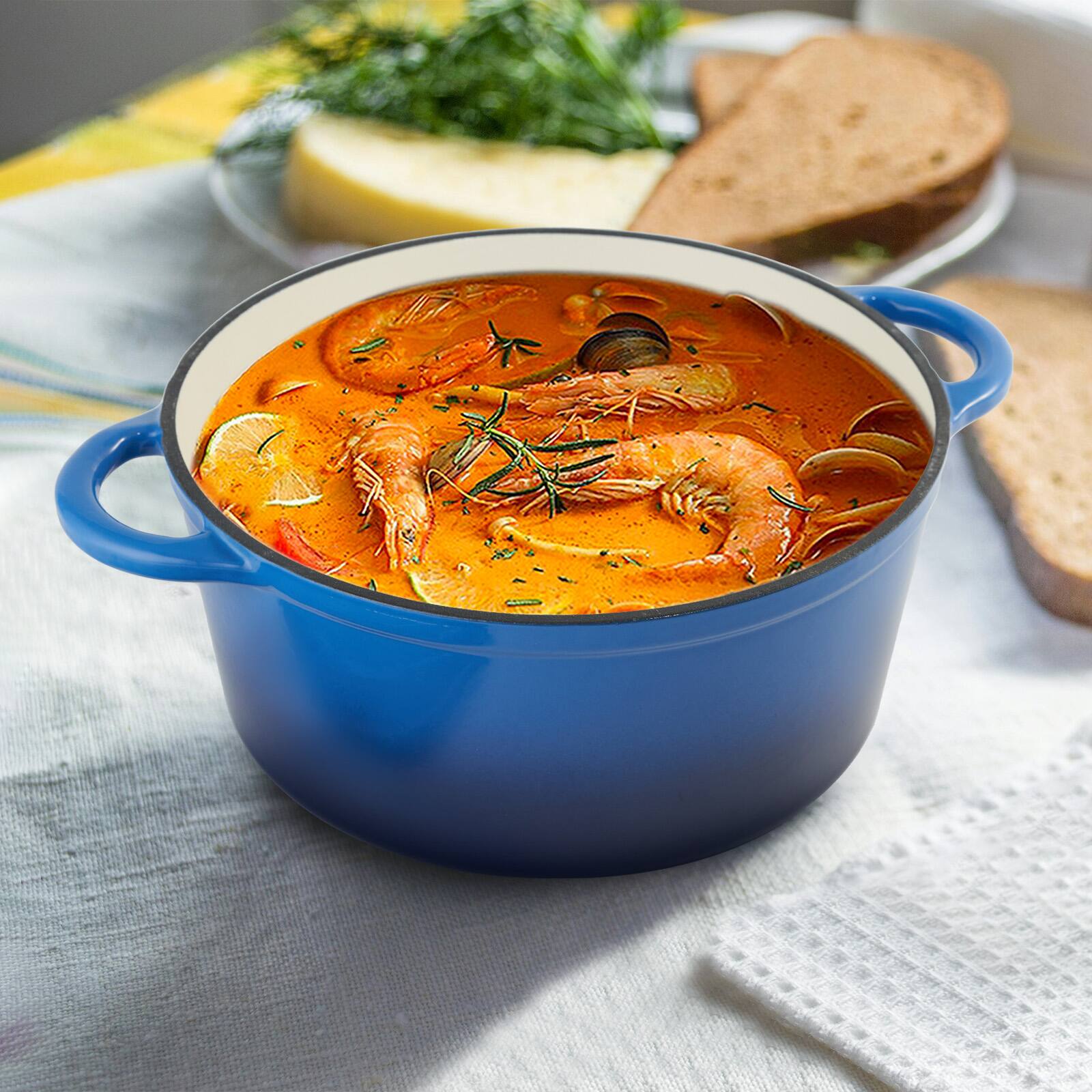 Front. MOOSOO - 4.5 Quart Dutch Oven Pot with Lid, Non Stick Enameled Cast Iron Dutch Oven For Baking, Braising, Stews, Roasting - Blue.