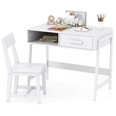 Costway Kids Desk and Chair Set with Storage Drawer and Hutch