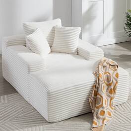 GOODSILO - Oversized Corduroy Chaise Lounge Convertible Sofa Bed with Deep Seat and Plush Pillows for Living Room Relaxation - White