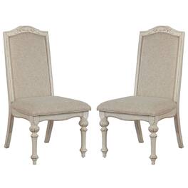 Manhattan Lane - Rustic Wooden Armless Chair with Intricate Carvings, Set of 2 - White