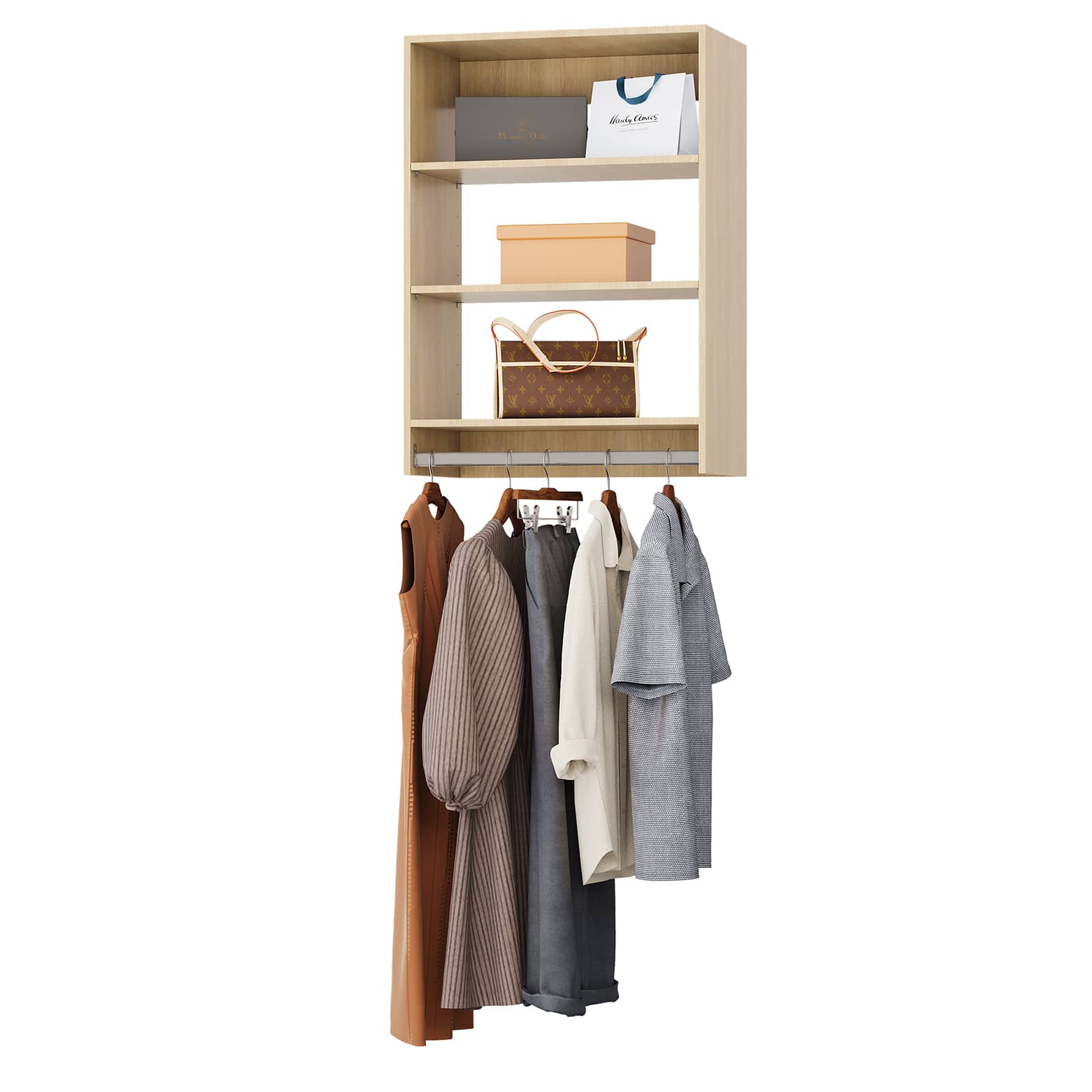 LOVMOR - 25.5 in Wood Medium Hanging Closet Unit-Customizable Wall Mounted Modular Closet System for Bedroom Closet - Wood