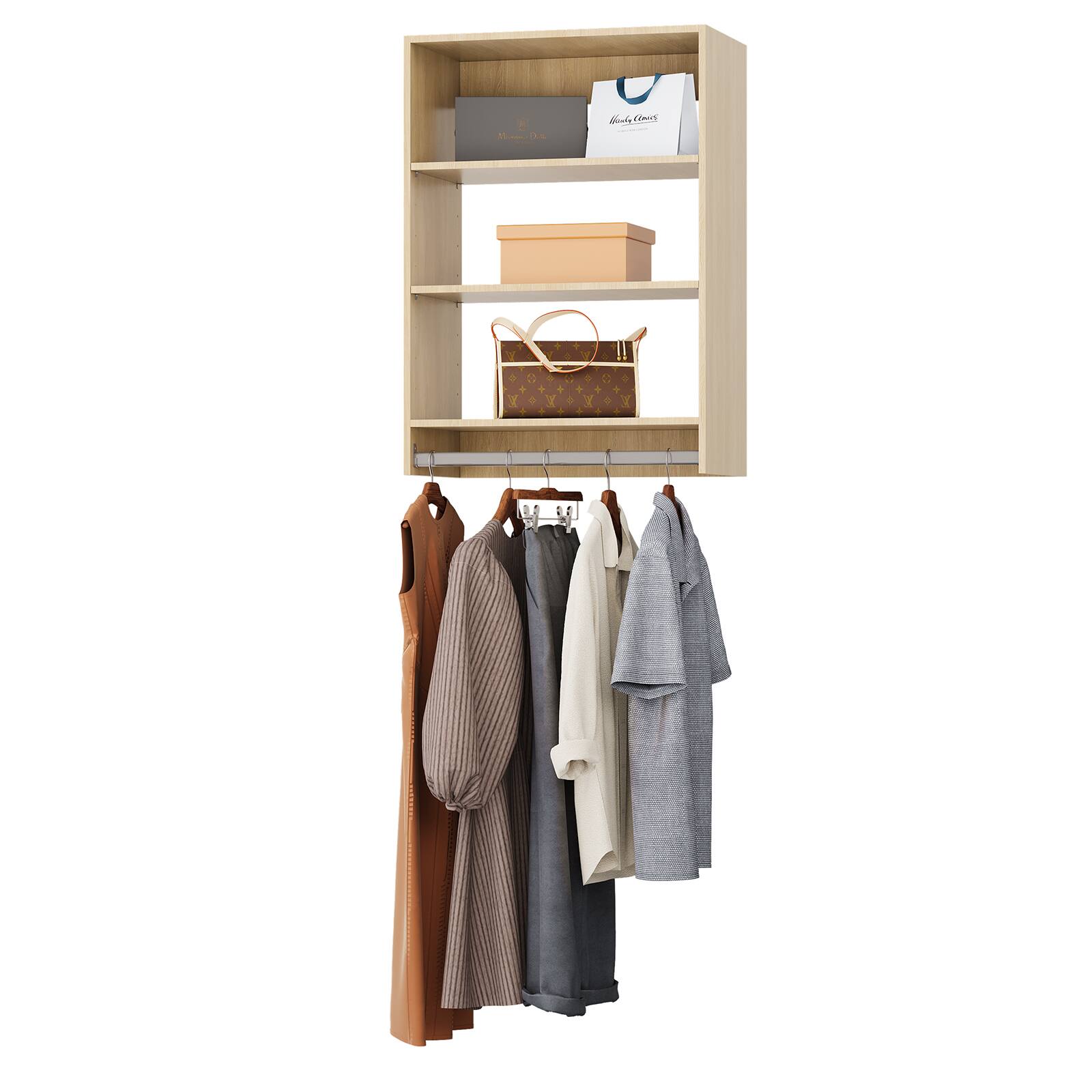 Front. Roomtec - Roomtec 19.5 in Wood Medium Hanging Closet Unit-Customizable Wall Mounted Modular Closet System for Bedroom Closet - Wood.