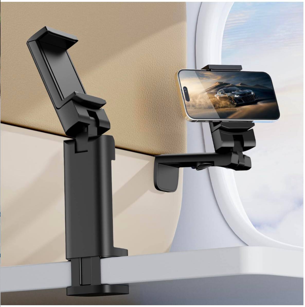 Front. Empire DigiLabs - Universal Airplane Phone Holder In Flight Travel Mount 2 Pack - Black - 2 Pack.
