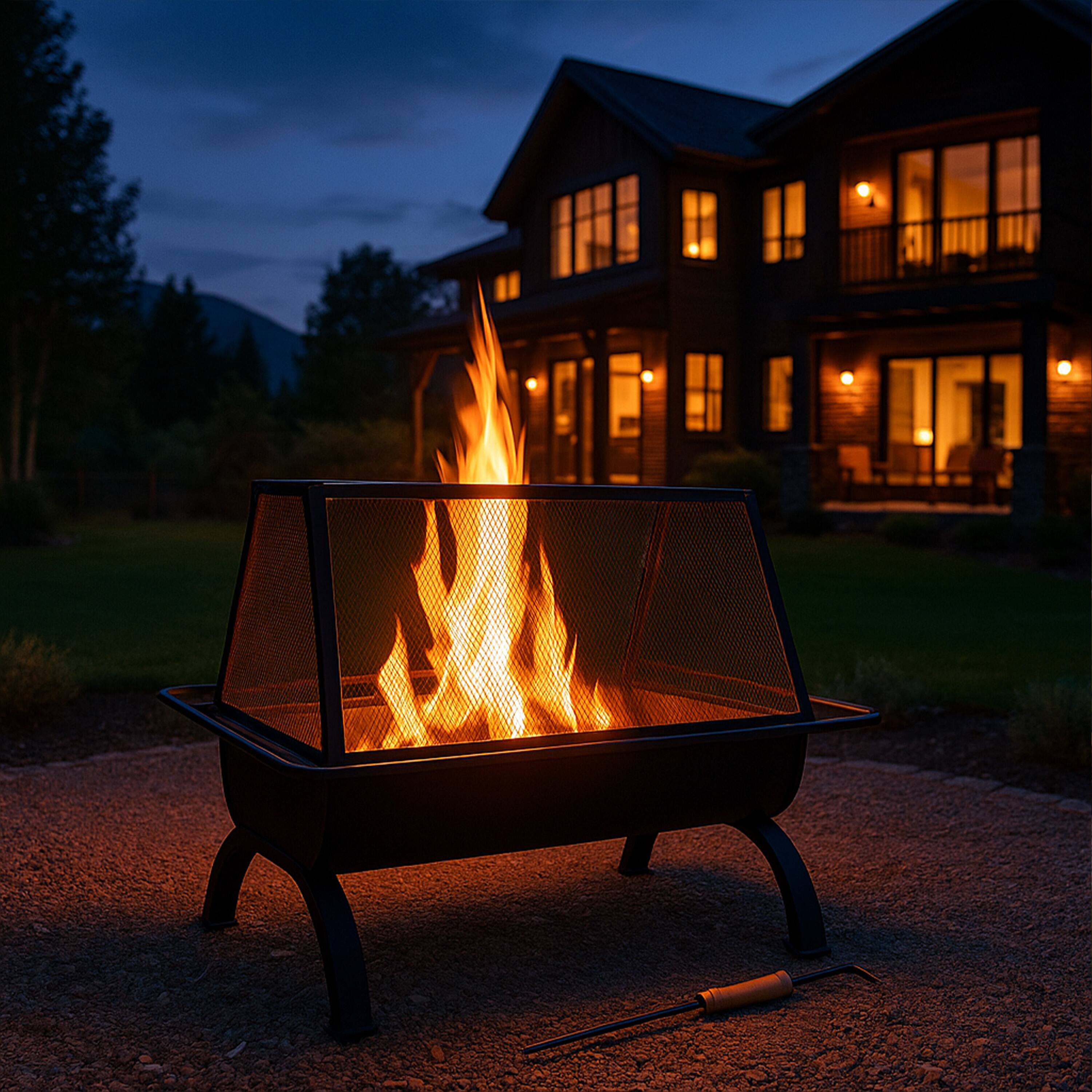 Alt View 2. Sunnydaze - 36 in Northland Grill Outdoor Fire Pit with Spark Screen - Black.