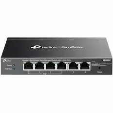 TP-Link | Omada
Omada 6-Port Gigabit Easy Managed Switch with 4-Port PoE+
ES206GP
Power
PoE Max
1 2 PoE+ 3 4 5 6
Left LED:
- 1000Mbps Link/Activity
- PoE Power
Right LED:
- 1000Mbps Link/Activity
- PoE Power
- Fault
Reset