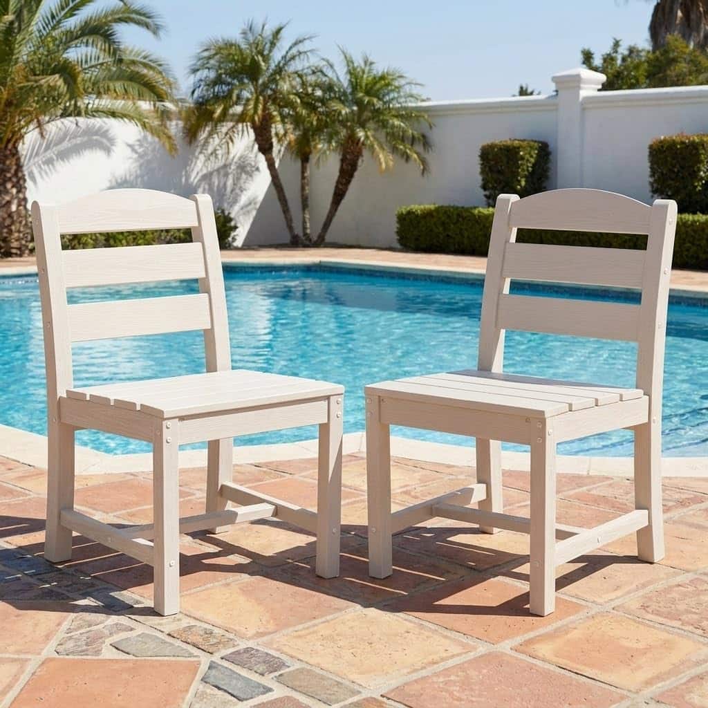 Front. SERWALL - Outdoor HDPE Armless Dining Chairs Set of 2,All-Weather Use - White.