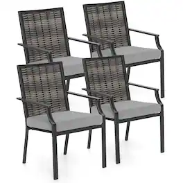 Costway - Patio Wicker Chairs Set of 4 Stackable Rattan Armchairs with Removable Cushions - Gray