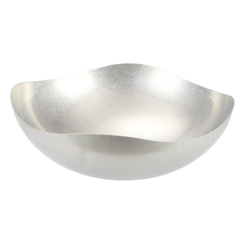 Angle. Jiallo - 7" Stainless Steel Wave Bowl – Polished Decorative Bowl with Fluid Rim - Silver.