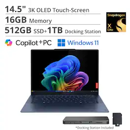 Lenovo - Yoga Slim 7x - Copilot+ PC - 14.5" 3K 90Hz OLED Touch-Screen Laptop - Snapdragon X Elite X1E-78-100 2024 - 16GB - 512GB - Cosmic Blue