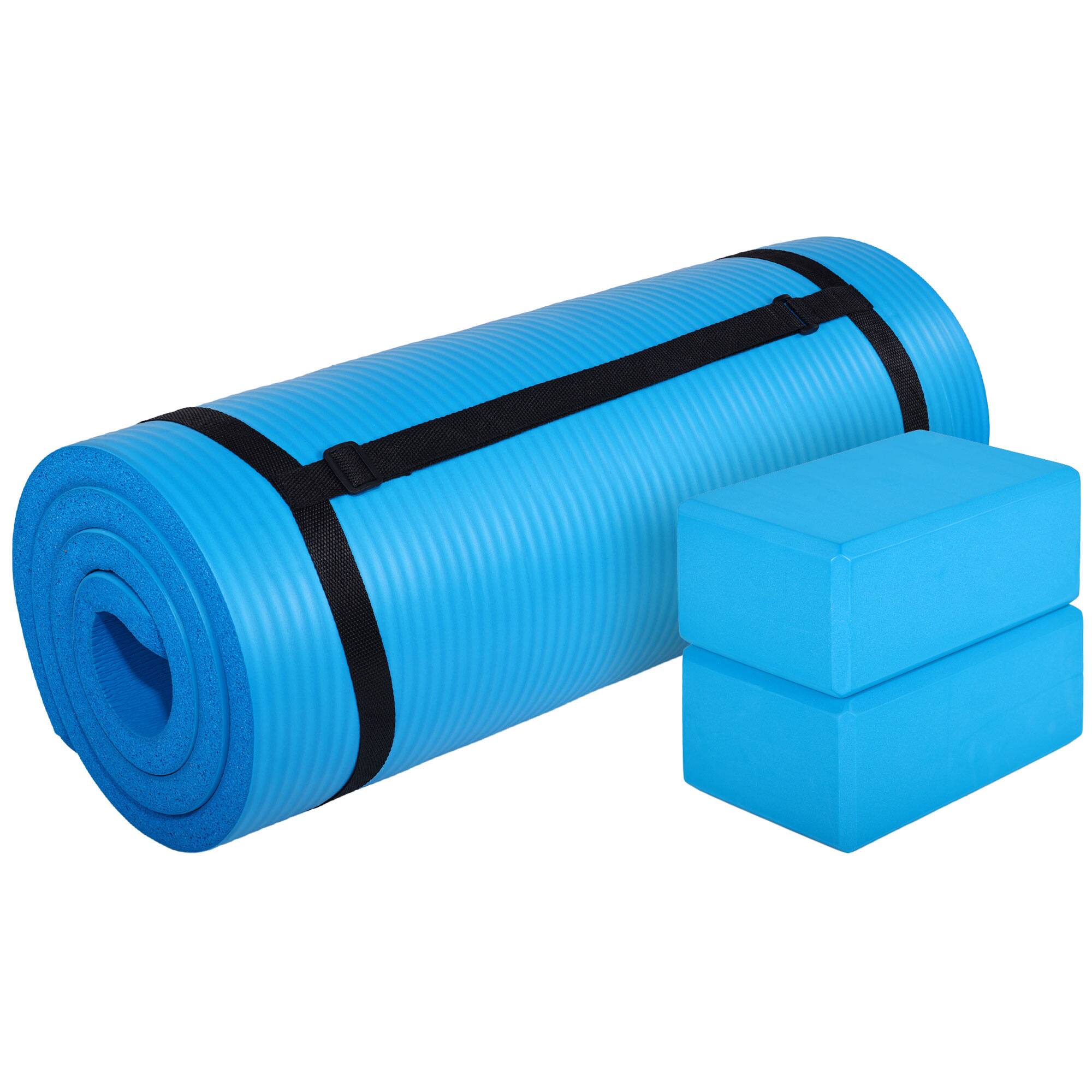Alt View 7. BalanceFrom Fitness - BalanceFrom Fitness 71"x24" Anti Tear Yoga Mat w/Strap, Knee Pad & Blocks, Blue - Blue.